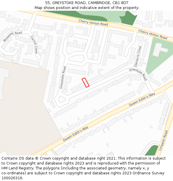 55, GREYSTOKE ROAD, CAMBRIDGE, CB1 8DT: Location map and indicative extent of plot