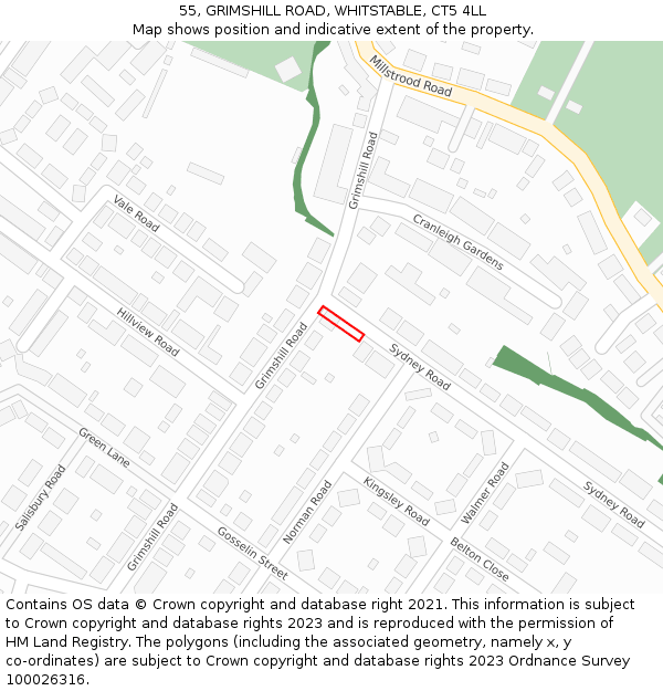 55, GRIMSHILL ROAD, WHITSTABLE, CT5 4LL: Location map and indicative extent of plot