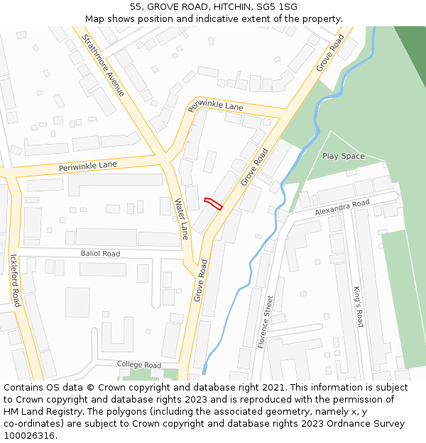 55, GROVE ROAD, HITCHIN, SG5 1SG: Location map and indicative extent of plot