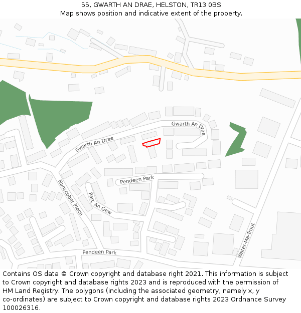 55, GWARTH AN DRAE, HELSTON, TR13 0BS: Location map and indicative extent of plot