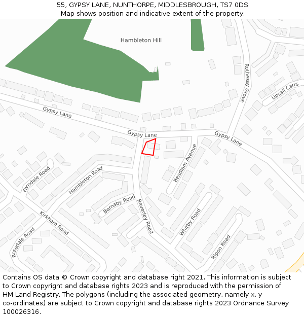 55, GYPSY LANE, NUNTHORPE, MIDDLESBROUGH, TS7 0DS: Location map and indicative extent of plot