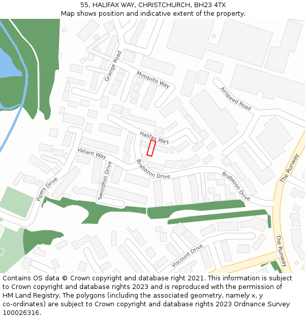 55, HALIFAX WAY, CHRISTCHURCH, BH23 4TX: Location map and indicative extent of plot