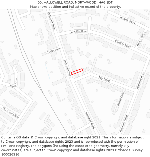 55, HALLOWELL ROAD, NORTHWOOD, HA6 1DT: Location map and indicative extent of plot