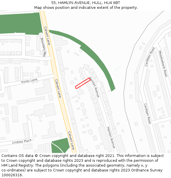 55, HAMLYN AVENUE, HULL, HU4 6BT: Location map and indicative extent of plot