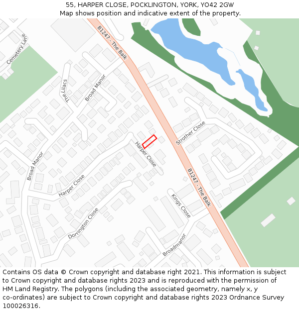 55, HARPER CLOSE, POCKLINGTON, YORK, YO42 2GW: Location map and indicative extent of plot