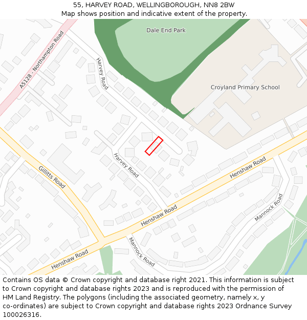 55, HARVEY ROAD, WELLINGBOROUGH, NN8 2BW: Location map and indicative extent of plot