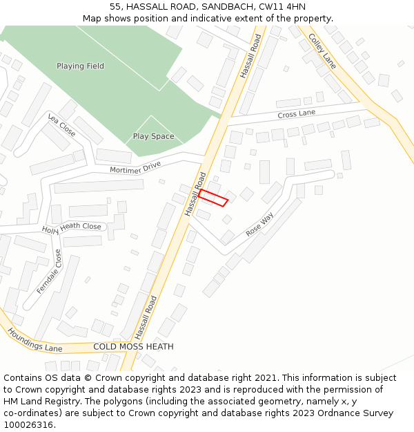 55, HASSALL ROAD, SANDBACH, CW11 4HN: Location map and indicative extent of plot