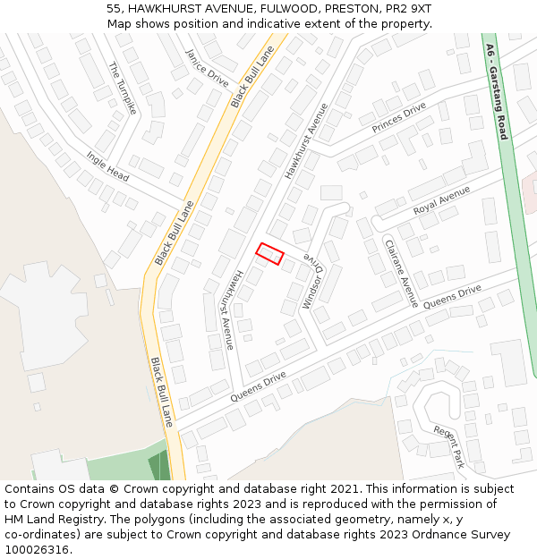 55, HAWKHURST AVENUE, FULWOOD, PRESTON, PR2 9XT: Location map and indicative extent of plot