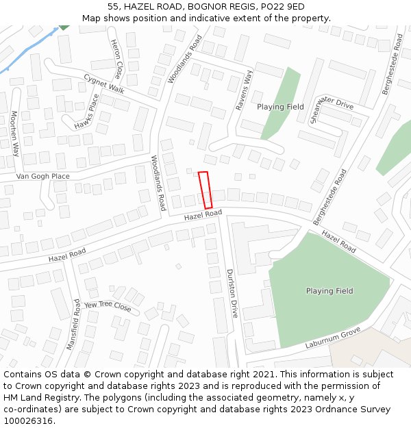 55, HAZEL ROAD, BOGNOR REGIS, PO22 9ED: Location map and indicative extent of plot