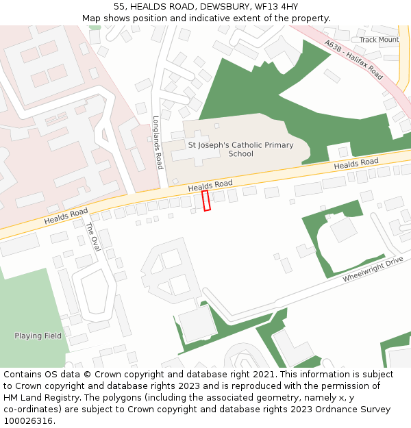 55, HEALDS ROAD, DEWSBURY, WF13 4HY: Location map and indicative extent of plot