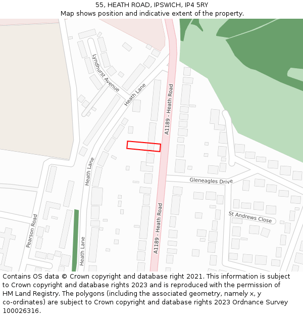 55, HEATH ROAD, IPSWICH, IP4 5RY: Location map and indicative extent of plot