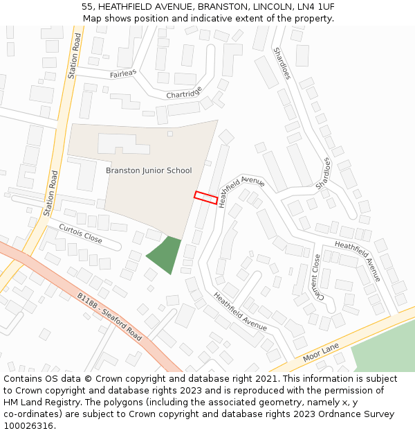 55, HEATHFIELD AVENUE, BRANSTON, LINCOLN, LN4 1UF: Location map and indicative extent of plot