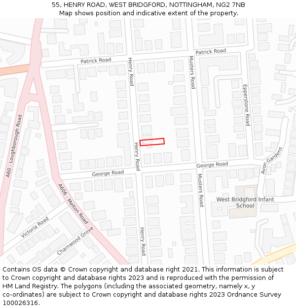 55, HENRY ROAD, WEST BRIDGFORD, NOTTINGHAM, NG2 7NB: Location map and indicative extent of plot