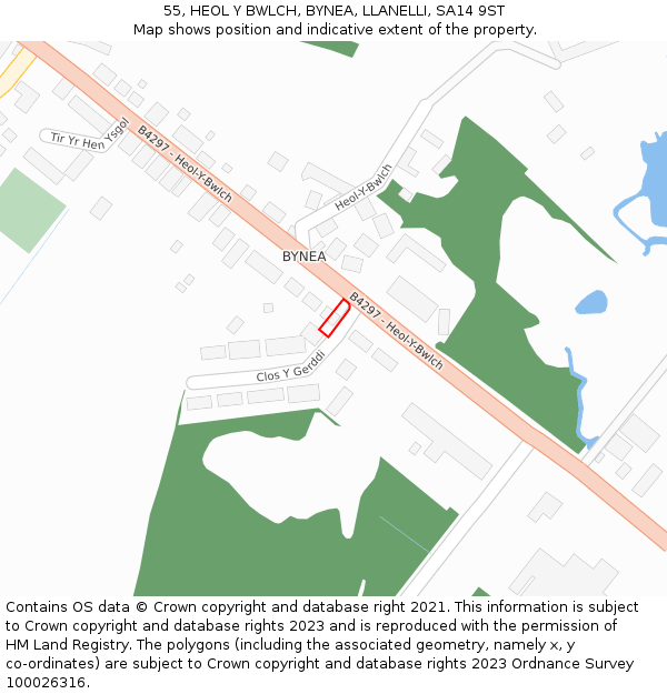 55, HEOL Y BWLCH, BYNEA, LLANELLI, SA14 9ST: Location map and indicative extent of plot