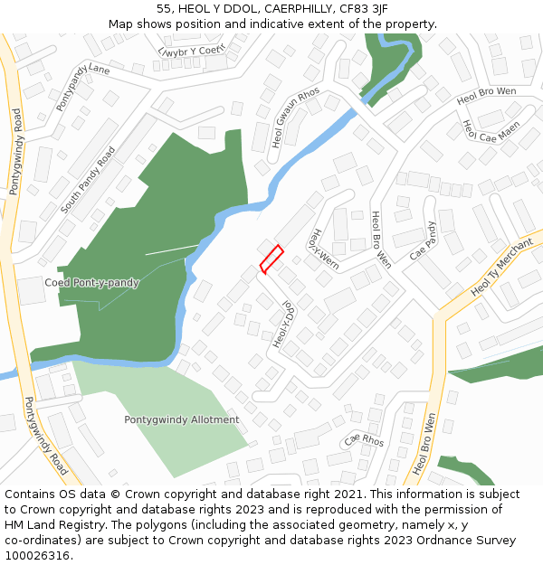 55, HEOL Y DDOL, CAERPHILLY, CF83 3JF: Location map and indicative extent of plot