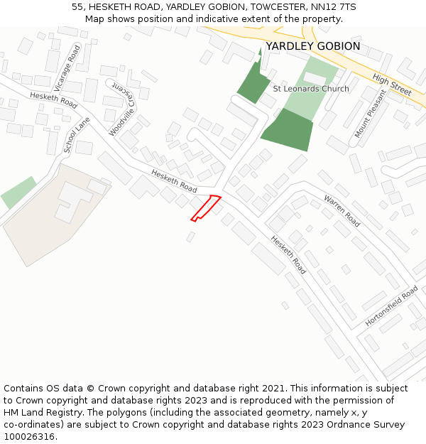 55, HESKETH ROAD, YARDLEY GOBION, TOWCESTER, NN12 7TS: Location map and indicative extent of plot