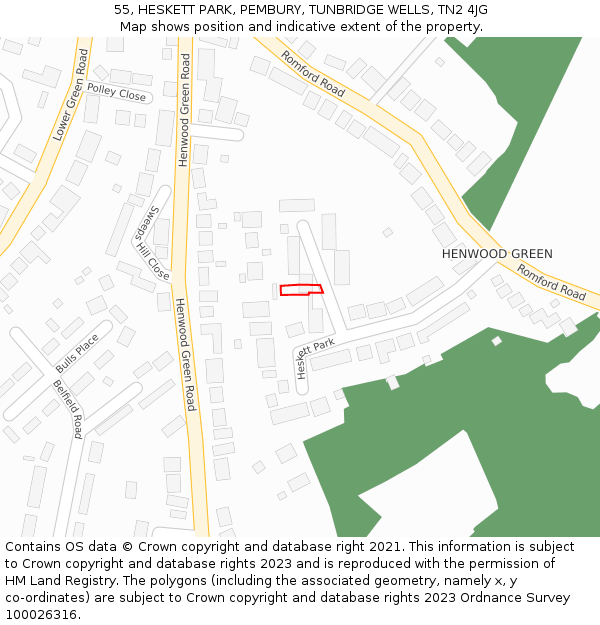 55, HESKETT PARK, PEMBURY, TUNBRIDGE WELLS, TN2 4JG: Location map and indicative extent of plot