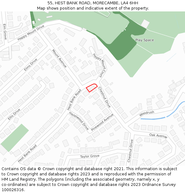 55, HEST BANK ROAD, MORECAMBE, LA4 6HH: Location map and indicative extent of plot