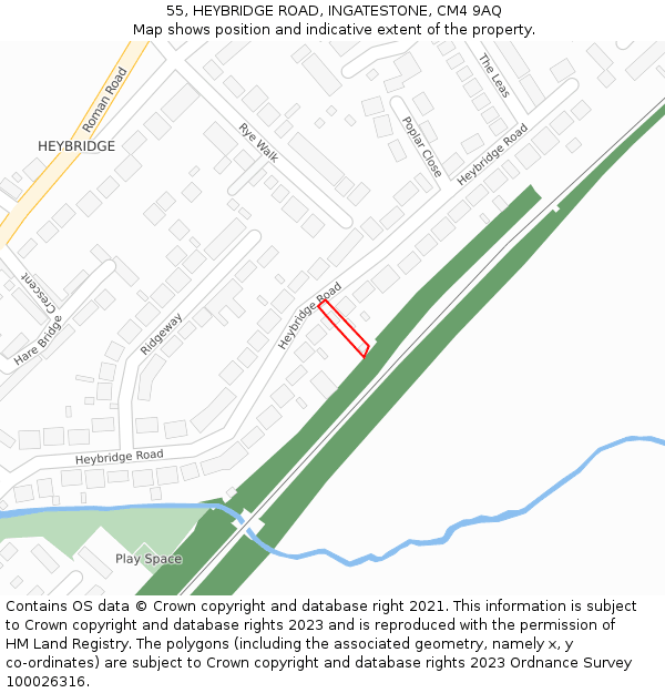 55, HEYBRIDGE ROAD, INGATESTONE, CM4 9AQ: Location map and indicative extent of plot