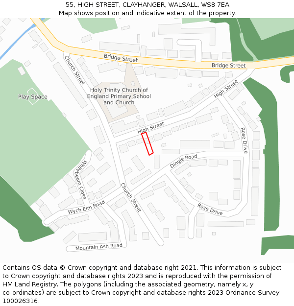 55, HIGH STREET, CLAYHANGER, WALSALL, WS8 7EA: Location map and indicative extent of plot