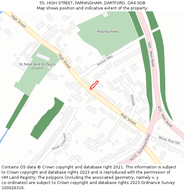 55, HIGH STREET, FARNINGHAM, DARTFORD, DA4 0DB: Location map and indicative extent of plot