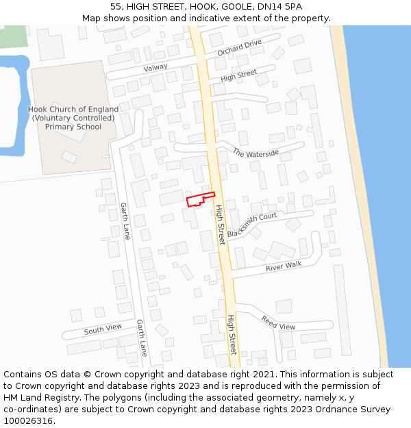 55, HIGH STREET, HOOK, GOOLE, DN14 5PA: Location map and indicative extent of plot