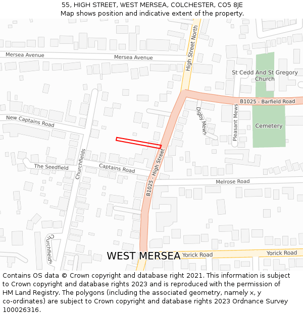 55, HIGH STREET, WEST MERSEA, COLCHESTER, CO5 8JE: Location map and indicative extent of plot