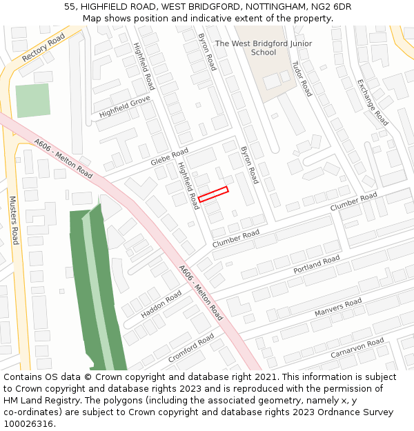 55, HIGHFIELD ROAD, WEST BRIDGFORD, NOTTINGHAM, NG2 6DR: Location map and indicative extent of plot