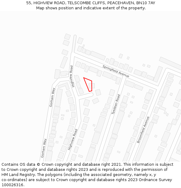 55, HIGHVIEW ROAD, TELSCOMBE CLIFFS, PEACEHAVEN, BN10 7AY: Location map and indicative extent of plot