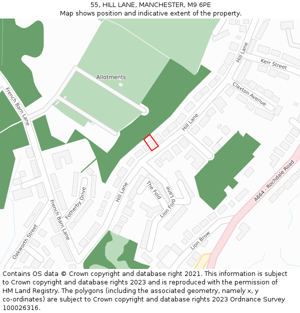 55, HILL LANE, MANCHESTER, M9 6PE: Location map and indicative extent of plot