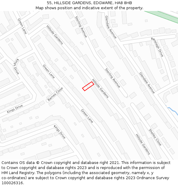 55, HILLSIDE GARDENS, EDGWARE, HA8 8HB: Location map and indicative extent of plot