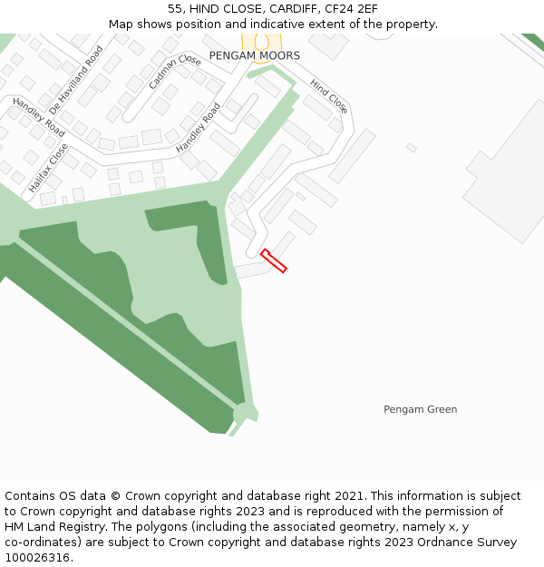 55, HIND CLOSE, CARDIFF, CF24 2EF: Location map and indicative extent of plot