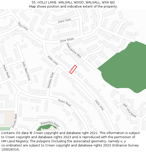 55, HOLLY LANE, WALSALL WOOD, WALSALL, WS9 9JG: Location map and indicative extent of plot