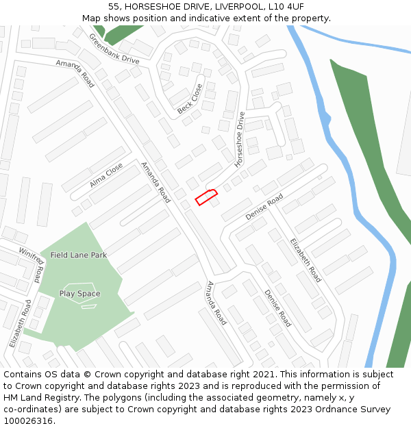 55, HORSESHOE DRIVE, LIVERPOOL, L10 4UF: Location map and indicative extent of plot