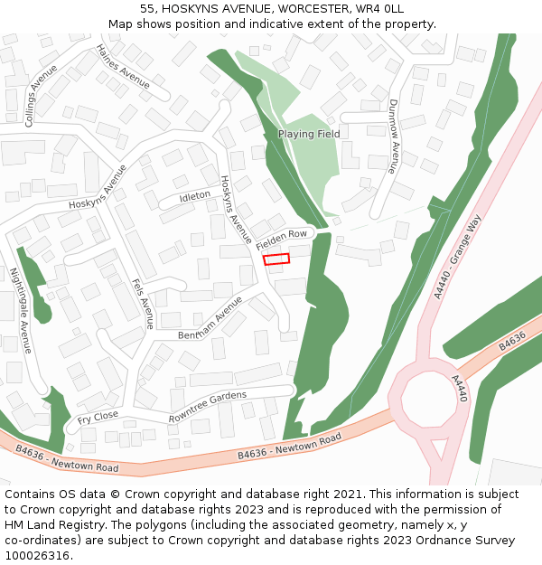 55, HOSKYNS AVENUE, WORCESTER, WR4 0LL: Location map and indicative extent of plot