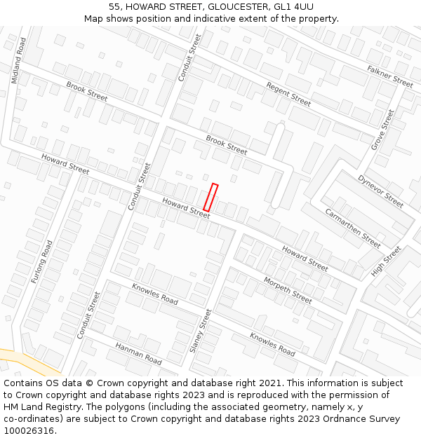 55, HOWARD STREET, GLOUCESTER, GL1 4UU: Location map and indicative extent of plot