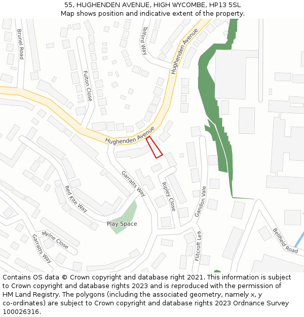 55, HUGHENDEN AVENUE, HIGH WYCOMBE, HP13 5SL: Location map and indicative extent of plot