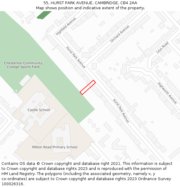 55, HURST PARK AVENUE, CAMBRIDGE, CB4 2AA: Location map and indicative extent of plot