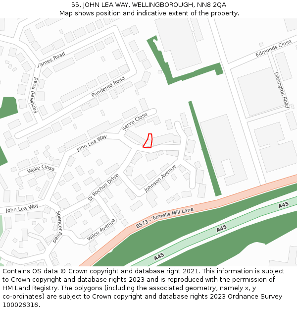 55, JOHN LEA WAY, WELLINGBOROUGH, NN8 2QA: Location map and indicative extent of plot