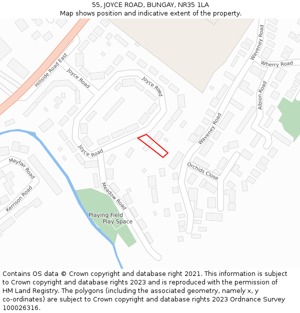 55, JOYCE ROAD, BUNGAY, NR35 1LA: Location map and indicative extent of plot