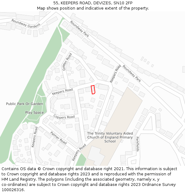 55, KEEPERS ROAD, DEVIZES, SN10 2FP: Location map and indicative extent of plot