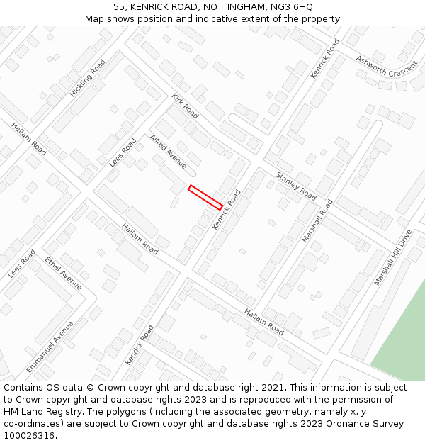 55, KENRICK ROAD, NOTTINGHAM, NG3 6HQ: Location map and indicative extent of plot