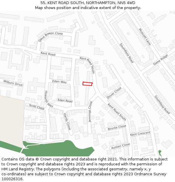 55, KENT ROAD SOUTH, NORTHAMPTON, NN5 4WD: Location map and indicative extent of plot