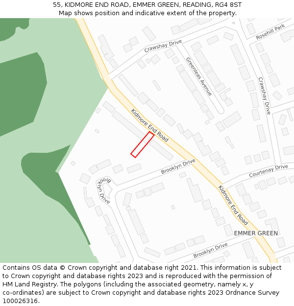 55, KIDMORE END ROAD, EMMER GREEN, READING, RG4 8ST: Location map and indicative extent of plot