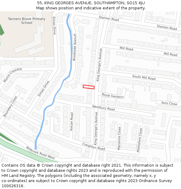 55, KING GEORGES AVENUE, SOUTHAMPTON, SO15 4JU: Location map and indicative extent of plot