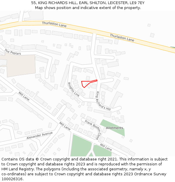 55, KING RICHARDS HILL, EARL SHILTON, LEICESTER, LE9 7EY: Location map and indicative extent of plot