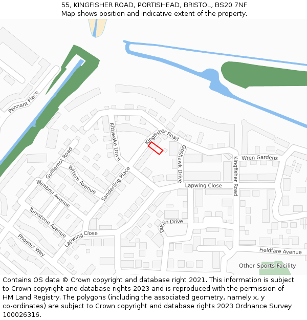 55, KINGFISHER ROAD, PORTISHEAD, BRISTOL, BS20 7NF: Location map and indicative extent of plot