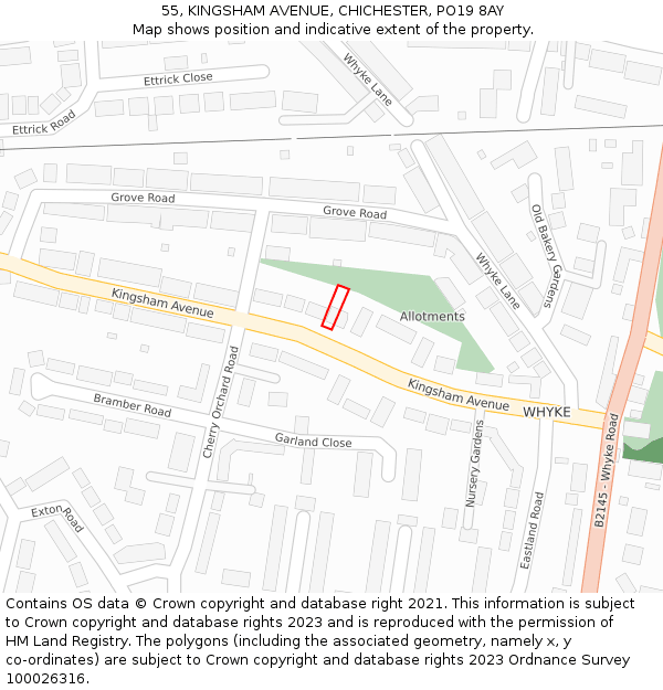 55, KINGSHAM AVENUE, CHICHESTER, PO19 8AY: Location map and indicative extent of plot