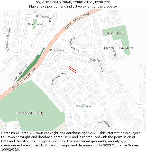55, KINGSMEAD DRIVE, TORRINGTON, EX38 7DB: Location map and indicative extent of plot
