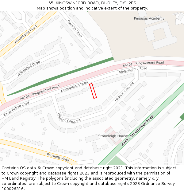 55, KINGSWINFORD ROAD, DUDLEY, DY1 2ES: Location map and indicative extent of plot